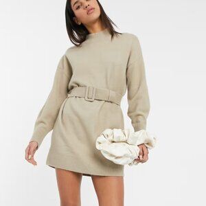 And Other Stories knit belted mini dress in beige